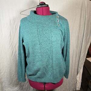 CJ Banks Plus Size 1X Teal Green Knit Sweater with  Button Neck